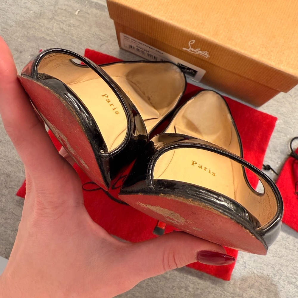 Christian Louboutin Glossy Black Peep Toe Heels - Picture 5 of 7